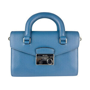 Prada shoulder bag Saffiano Lux Sound Lock satche blue leather